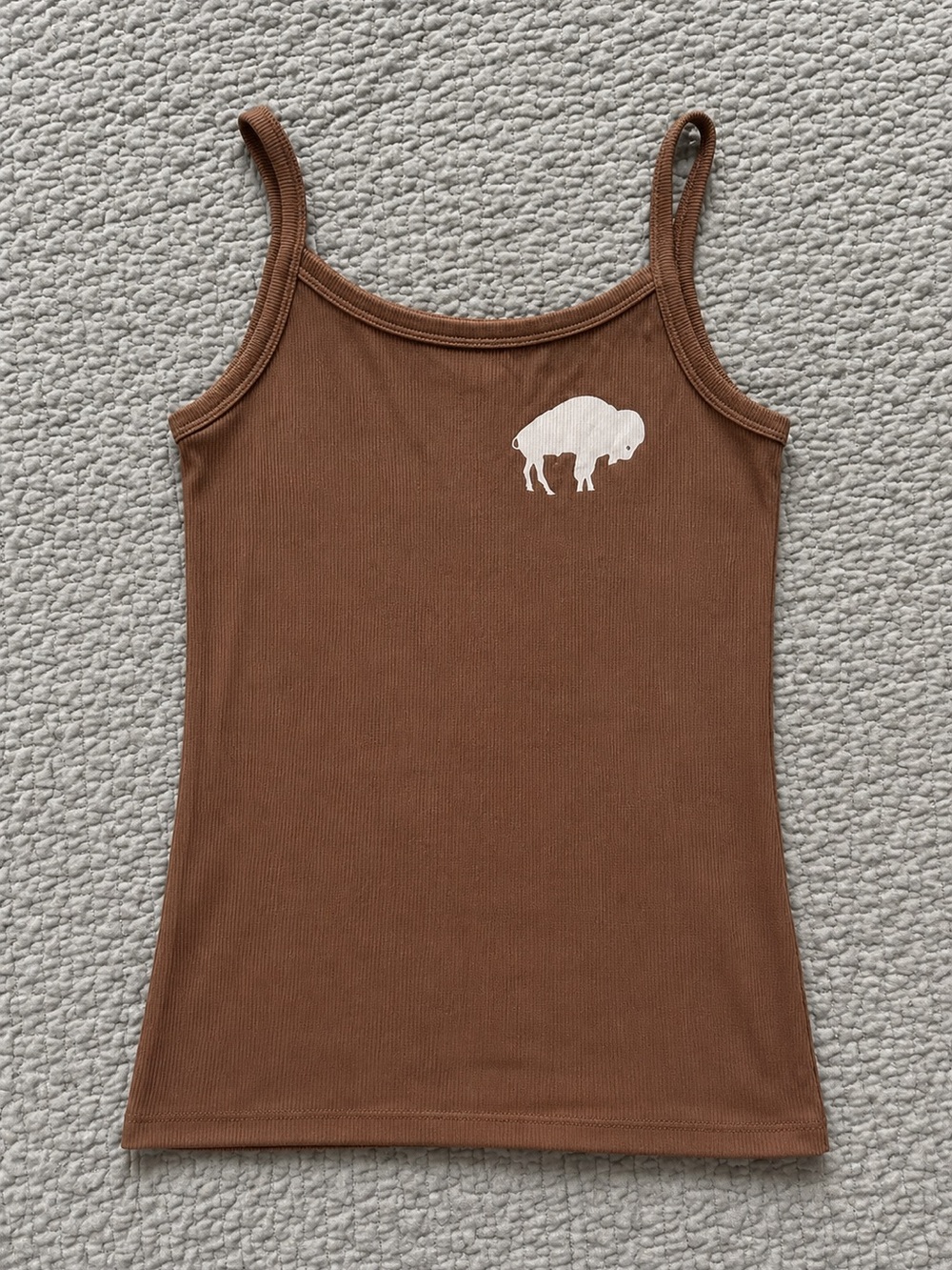 No Boundaries Brown Ribbed Tank with White Buffalo Graphic